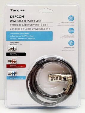 TARGUS Defcon Universal 3 in 1 Digit Code Combination Cable Security Lock Laptop